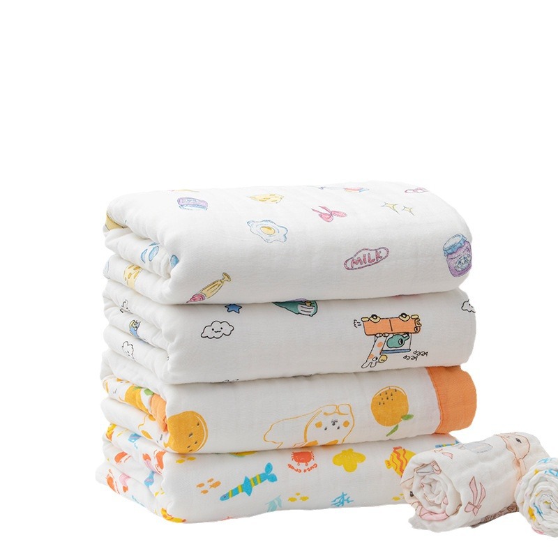 Sanli Towel Pure Cotton Type a Baby Gauze Baby Bath Towel Children's Quilt Wide Edge Six Layers 110*110 Baby Bath Towel