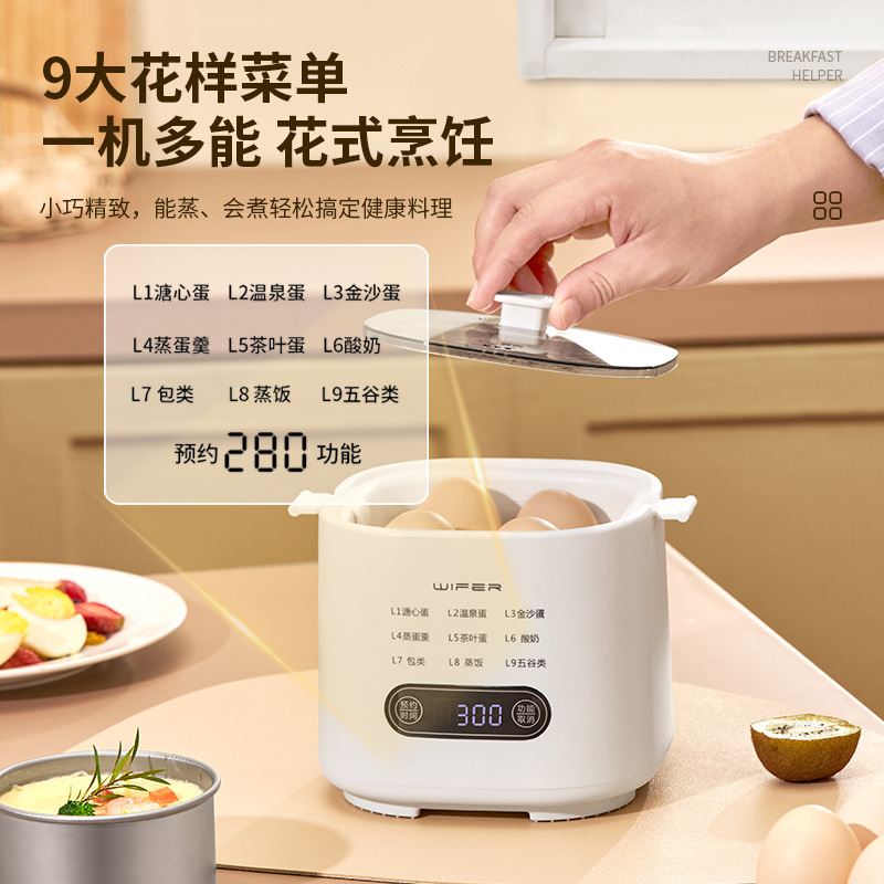 Cross-Border Dropshipping Smart Egg Steamer, Egg Cooker, Breakfast Machine, Soft-Boiled Egg, Hot Spring Egg Multi-Function Breakfast Machine