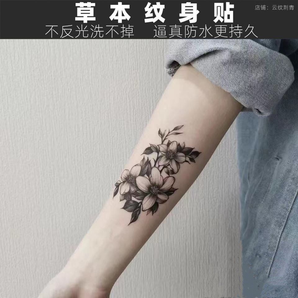 [Три картинки] Татуировки-наклейки с травами, цветы с градиентом, полупостоянные, не удаляются, неотражающие и долговечные