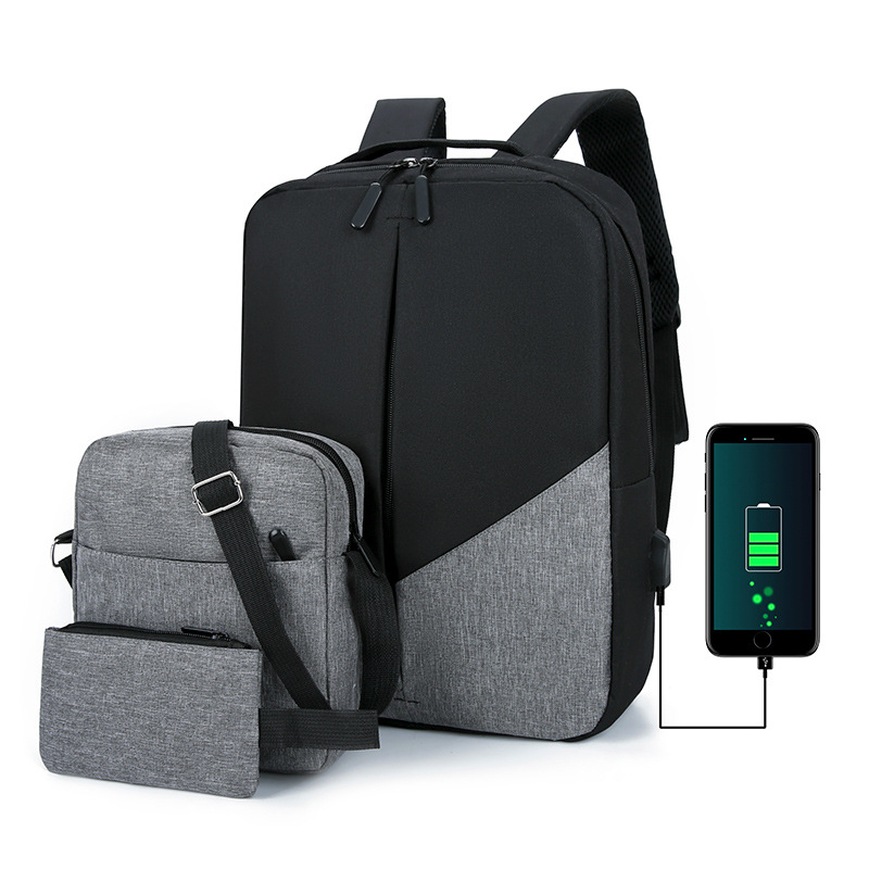 Cross-border Backpack Men's Casual Travel Large Capacity Three-piece Multi-function USB Backpack Business Commuter Schoolbag