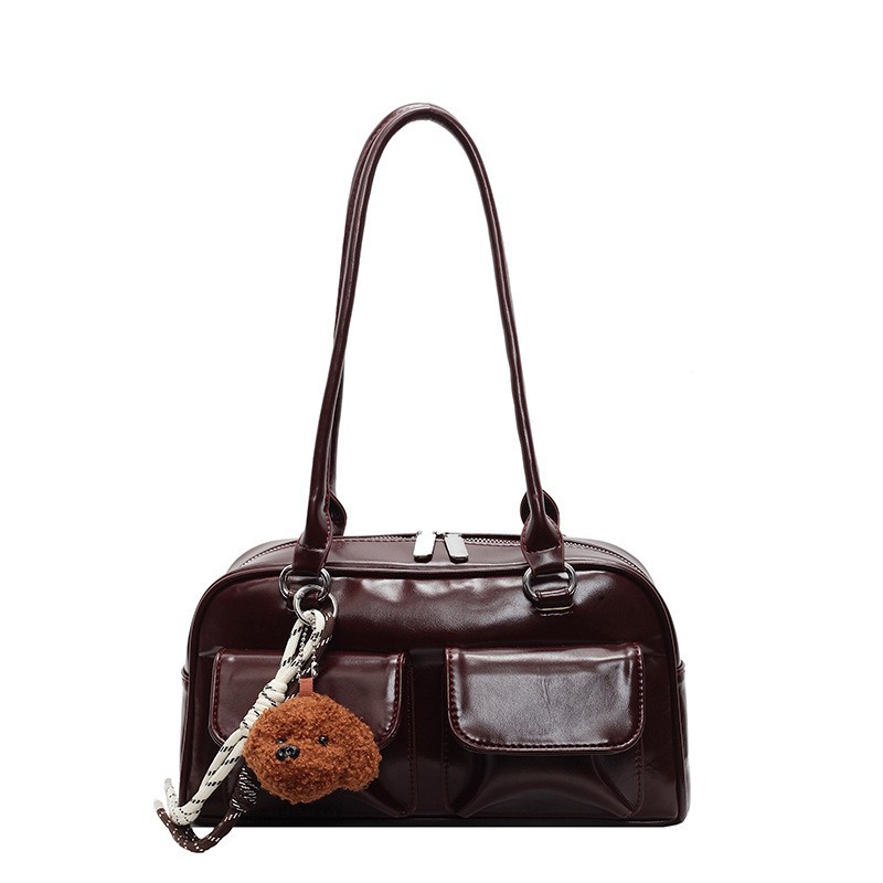 Factory Wholesale Korean Style Pu Bowling Armpit Bag for Women This Year's New Versatile Large-Capacity Oil Leather Shoulder Bag