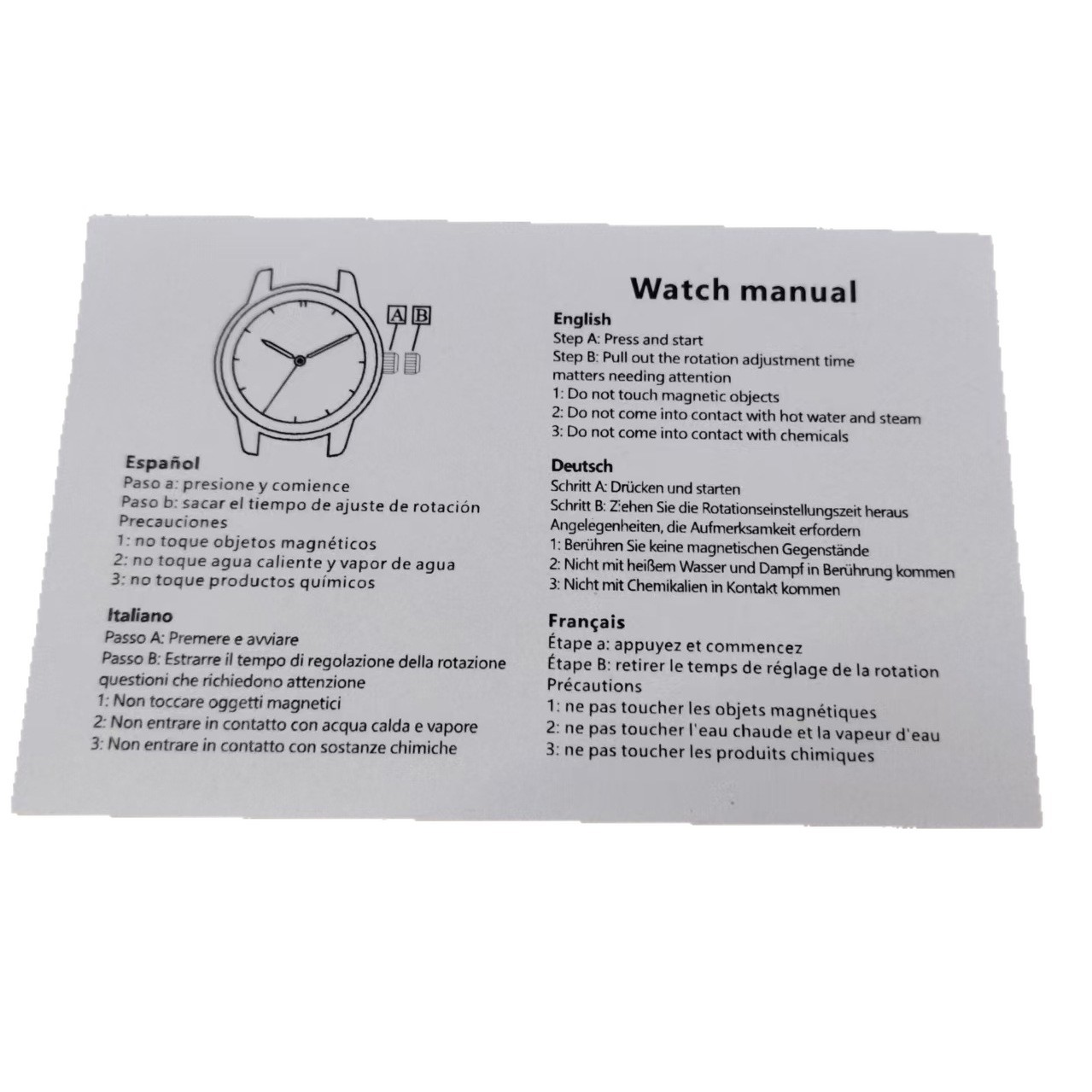 5 Mandarin Instructions Quartz Watch Mechanical Watch Instructions Printed Black and White Color Installation Instructions