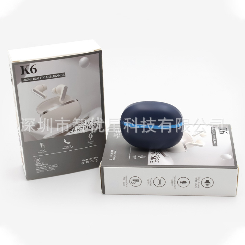 K6 Bluetooth Headset Noise Reduction Wireless Sports In-Ear High-Quality Long-Wearing Painless Low-Latency Headset Cross-Border Foreign Trade