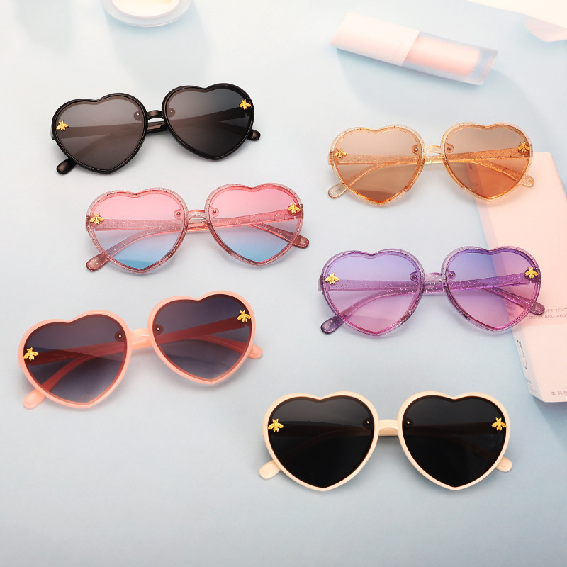 Bee Peach Heart Cute Children's Sunglasses Cross-border Fashion Trend Street Shooting Baby Sunglasses Round Face Girls' Glasses