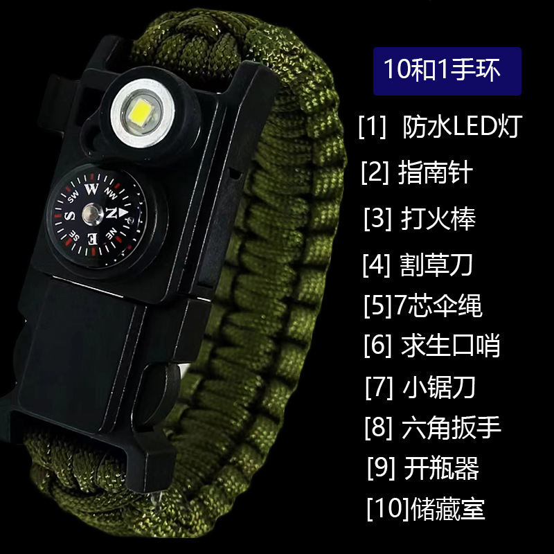 Аварийный браслет из паракорда outdoor выживание кемпинг многофункциональный браслет компас LED сигнал свет SOS браслет