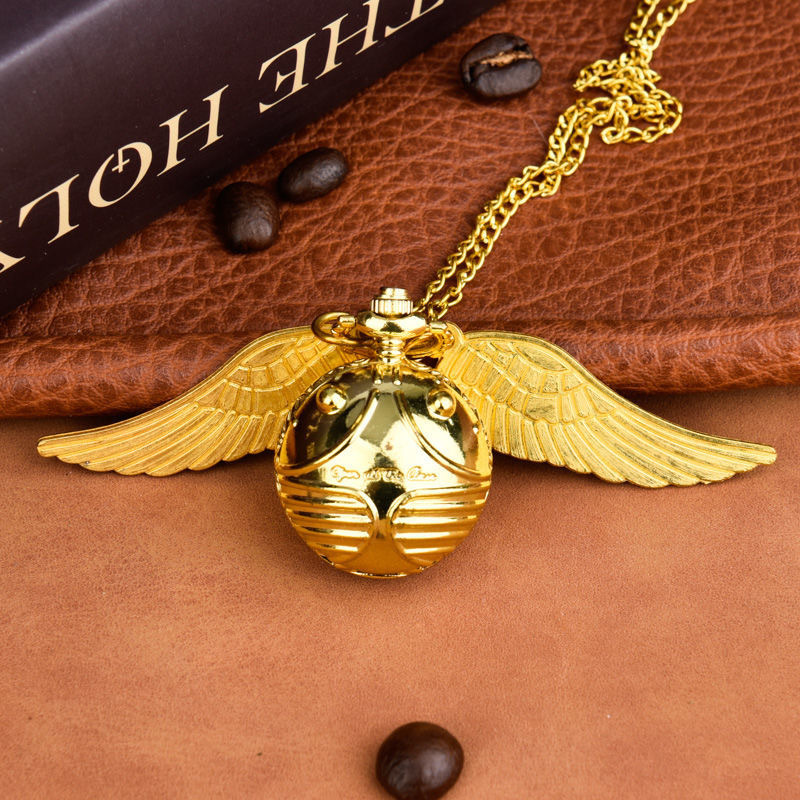 Harry Potter Peripheral Pocket Watch Golden Snitch Ball Vintage Necklace Watch Flip Large Wings Pendant Memorial Watch