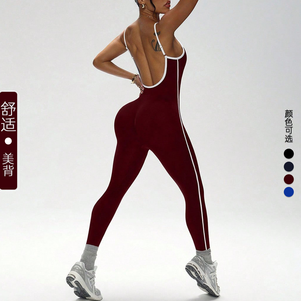 Xiyin's Popular Contrasting Color One-Piece Yoga Suit Threaded Tight-Fitting Quick-Drying Sports One-Piece Suit Fitness One-Piece Pants European and American