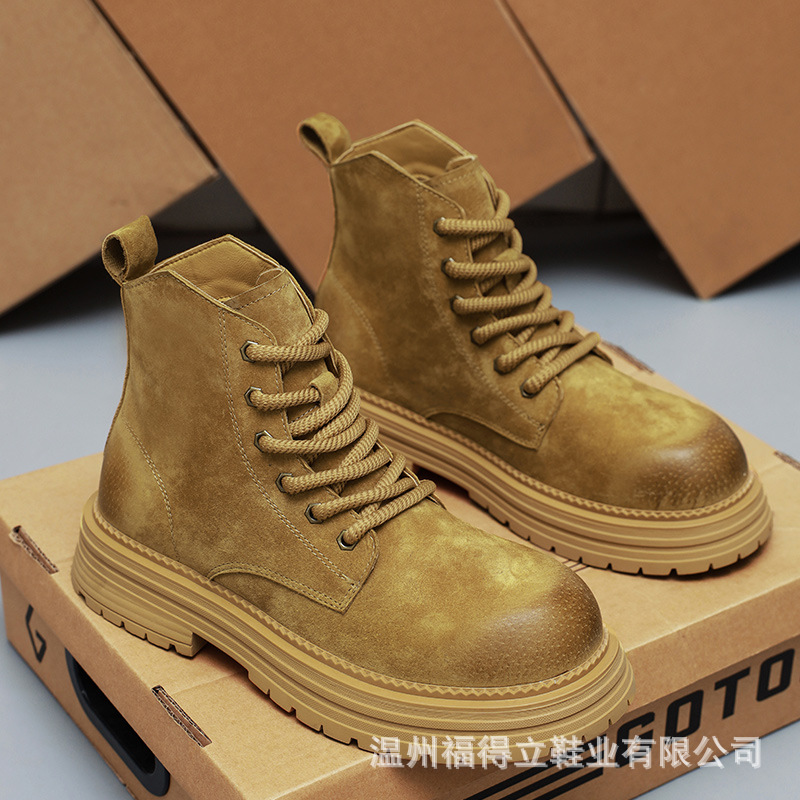 Винтажные мартин ботинки мужские 2024 осень ботинки до щиколотки модные универсальные ревень ботинки британского стиля толстая подошва износостойкие рабочие ботинки