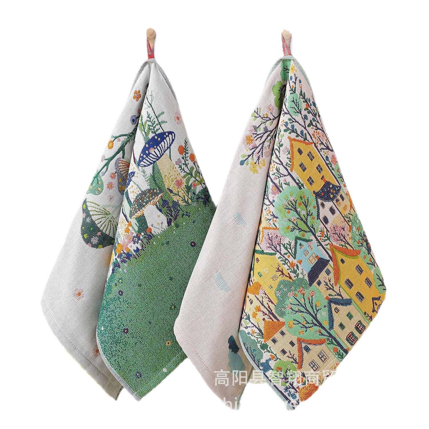 Mushroom Cross-Border Cartoon Jacquard Four-Layer Cotton Gauze Square Towel Bath Towel Soft and Breathable Gift Large Bath Towel