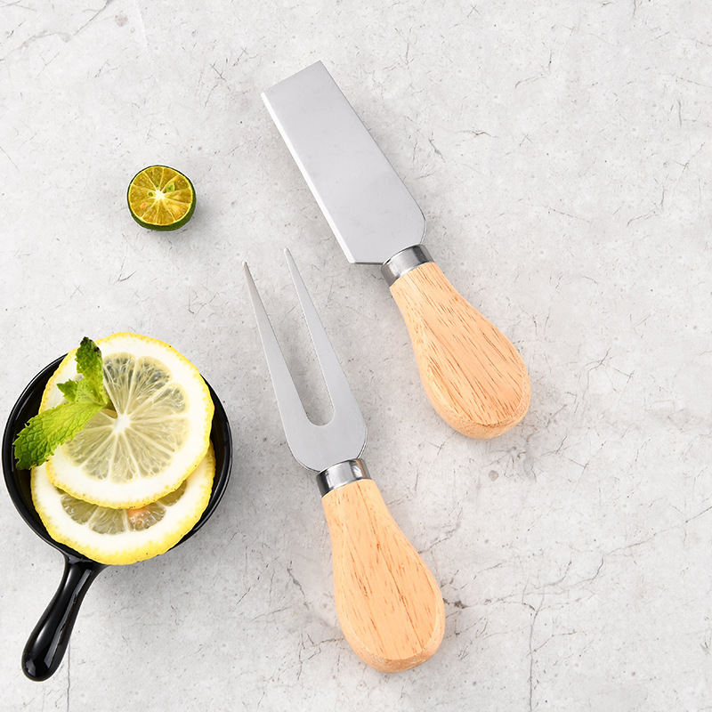 Cross-Border Oak Handle Stainless Steel Cheese Knife Kitchen Butter Cheese Knife Household Cake Butter Knife and Fork Gift Set