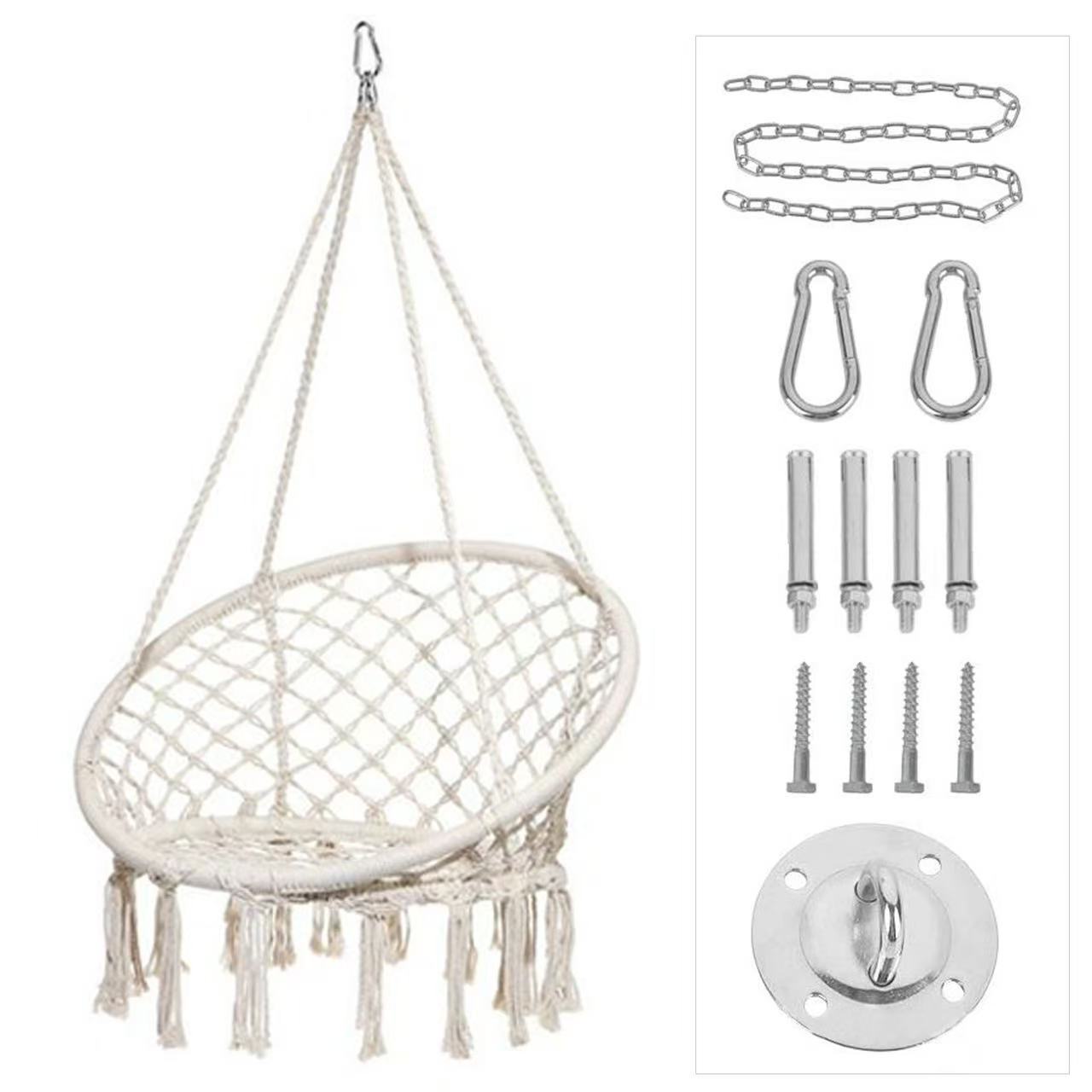 Ins Scandinavian Style Tassel Hanging Chair Hand-Woven Hanging Basket Cotton Rope Swing Outdoor Hammock Balcony Cradle Chair Wholesale