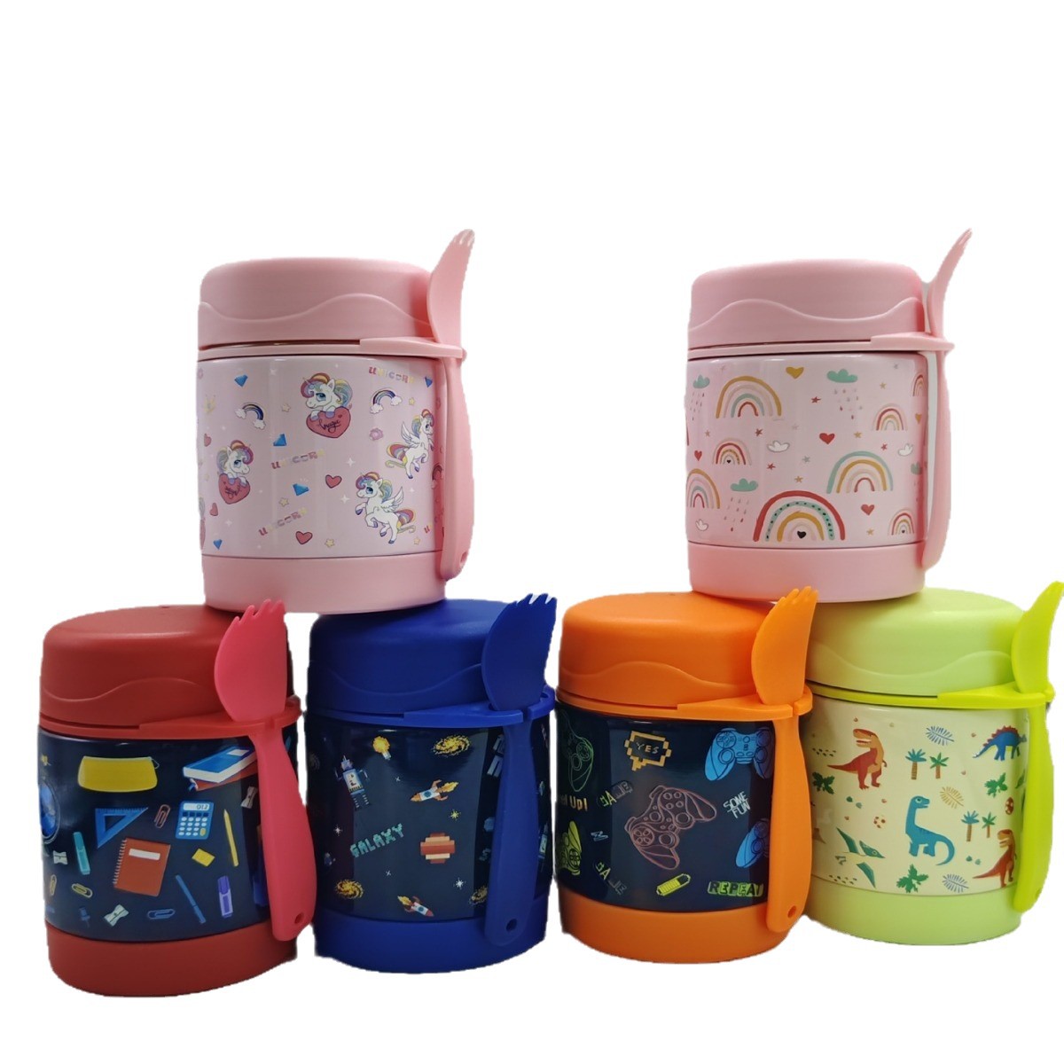 Cross-Border Popular Double-Layer Stew Pot 300ml Lunch Box Thickened Children's Thermos Cup Portable Fork Small Soup Kettle Wholesale