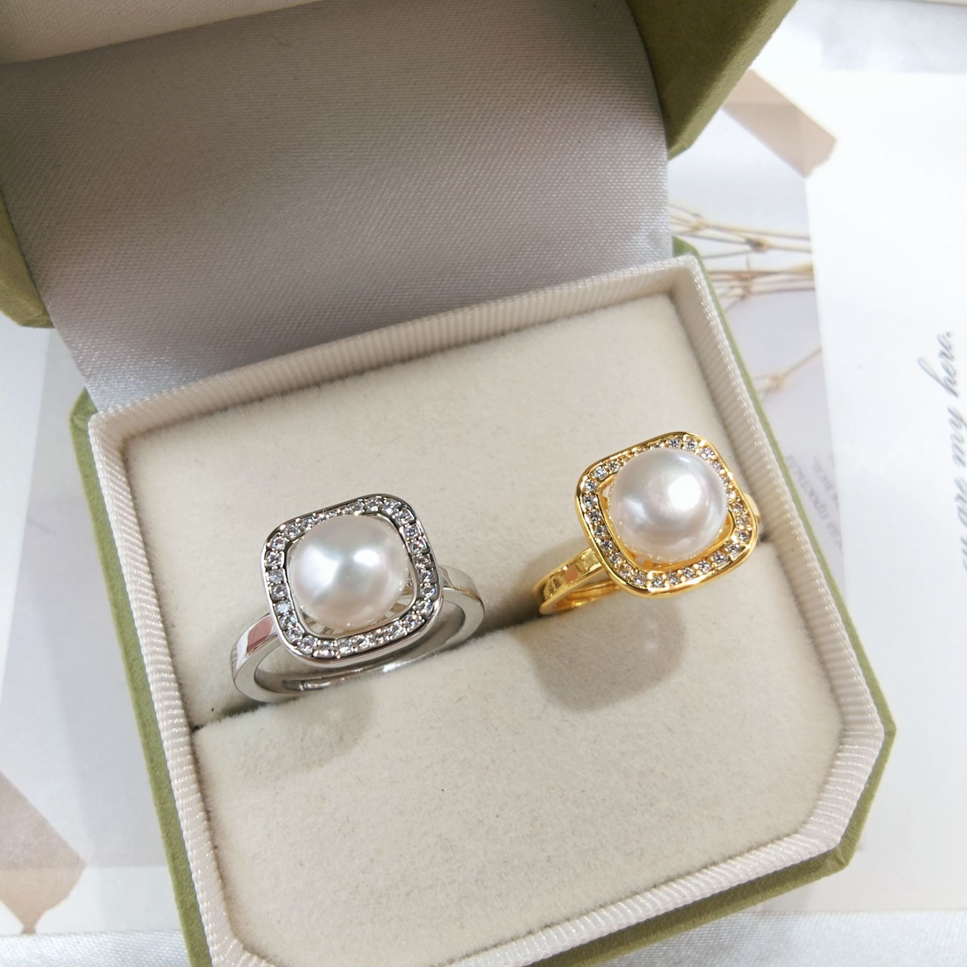 Natural Pearl Fashion Open Ring with Diamond Inlay for Women, Real Gold Electroplating, Simple and Versatile Ring Jewelry Wholesale