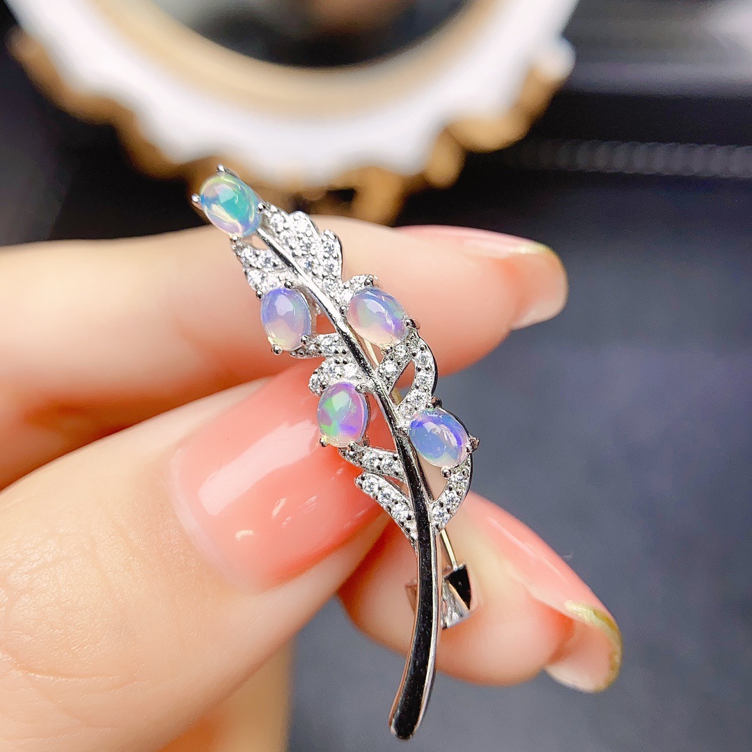 Factory Wholesale Popular Natural White Opal Brooch S925 Silver Inlaid Main Stone 3*4 Hot Selling European and American One Generation