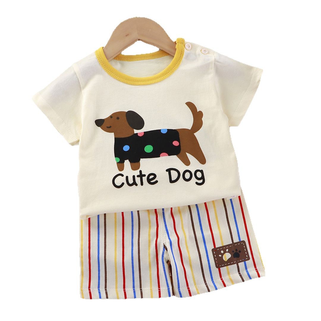 New Kidsren's Short-Sleeved Suit Kidsren's Short-Sleeved Shorts Girls Summer Single-Piece Boys' T-Shirt Two-Piece Baby Clothes