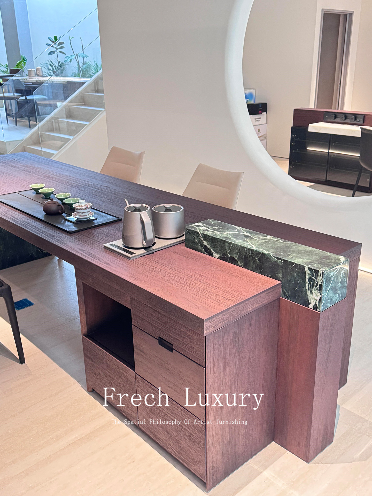 ✅ Modern Light Luxury Marble Tea Table for Villa, Large Flat Floor, Italian Minimalist Style, New Model, Integrated Solid Wood Tea Table