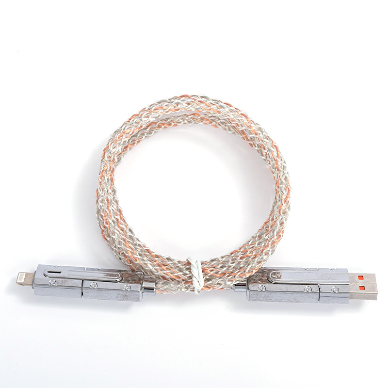 Cross-Border Data Cable Pure Copper Material with Night Light Rotating Head Multi-Function 120W Charging Power Mobile Phone Tablet Charging Cable