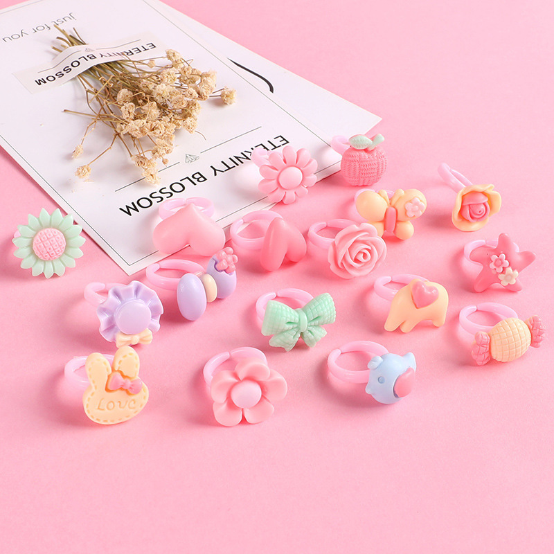 Korean Version Cartoon Bulk Children's Rings Wholesale Resin Accessories Small Rings Handmade Little Girl Hand Jewelry Baby