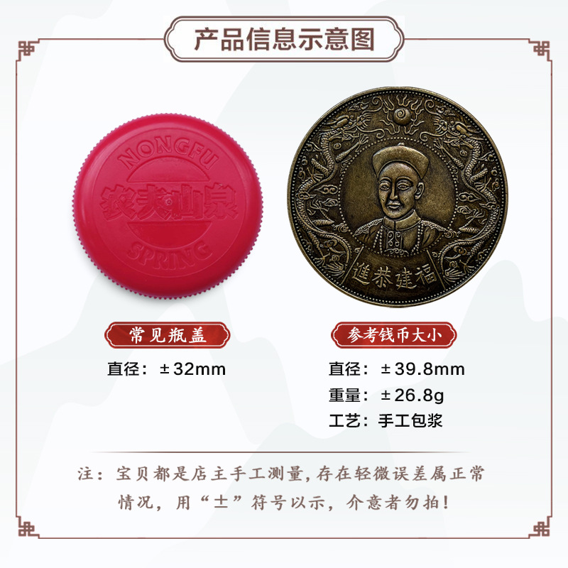 Silver Dollar Brass Sample Coin Guangxu Emperor's Statue Fujian Gongjinshou Eight Treasures 39.8mm Brass Patina Collection and Play