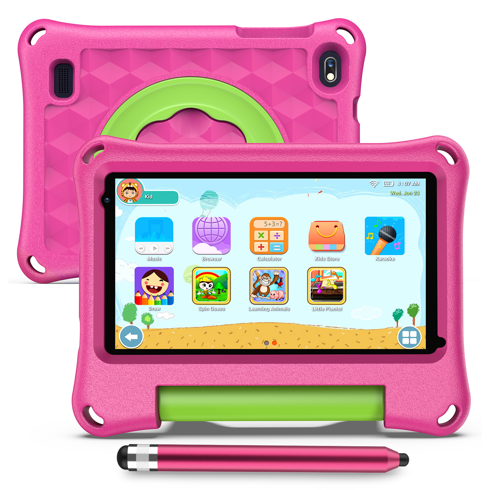 Spot Cross-Border Supply 7inch Educational Kidsren's Tablet with Protective Silicone Cover 360-Degree Rotating Handle Bracket