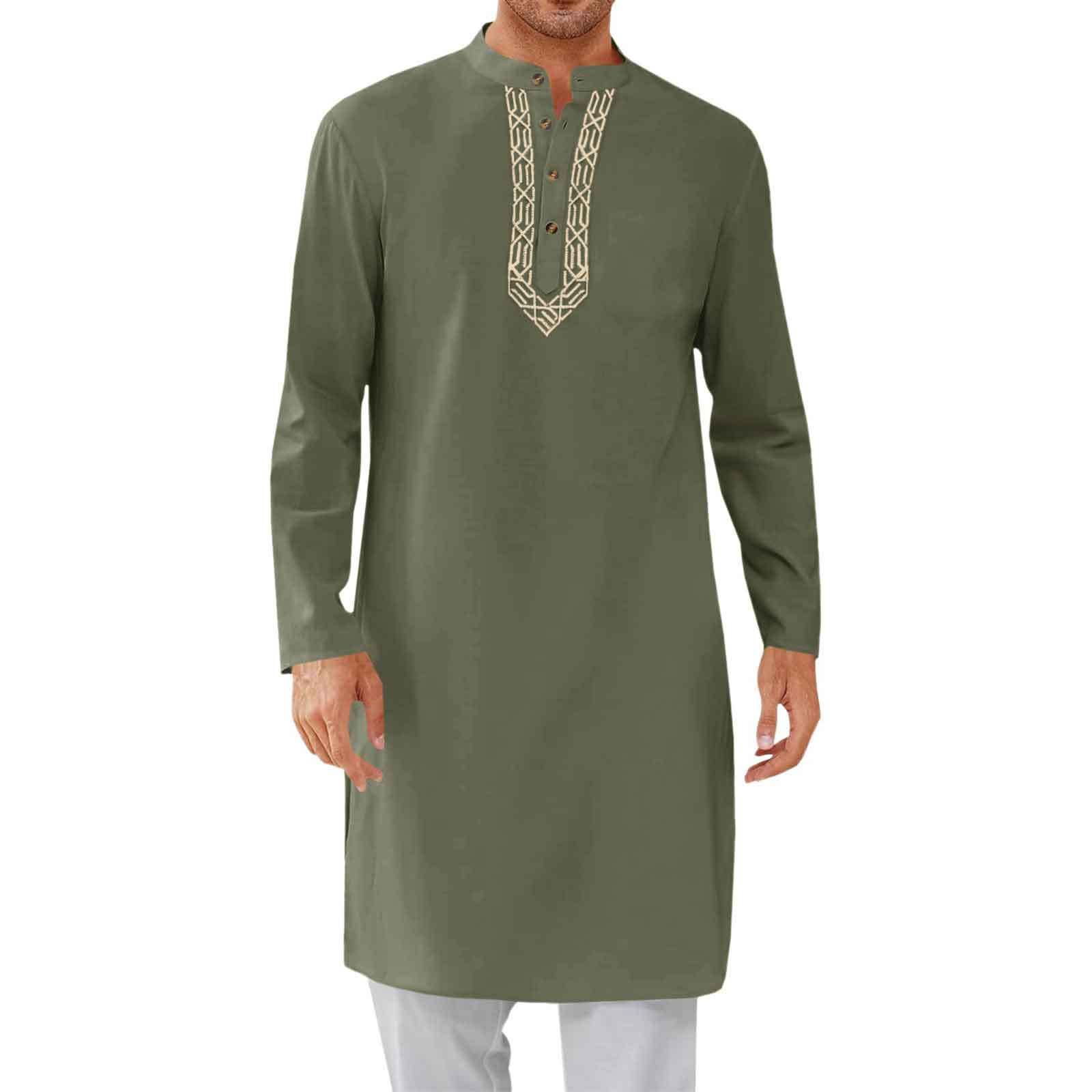 Hot Cross-border Trade AliExpress Arabian Style Fashion Simple Long Men's Embroidered Muslim Robe for Men