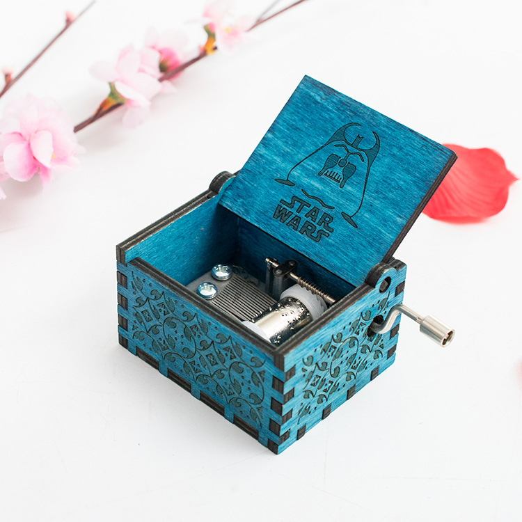 Wooden Hand-Cranked Music Box Star Wars Music Box Toy Stall Decoration Wholesale Painted and Carved Fine Gifts