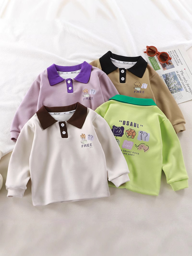 2025 New Polo Shirt Children's T-Shirt Long-sleeved Single-piece Boys' Top Girls' Base-layer Shirt Develvet Fashion Children's Outer Wear