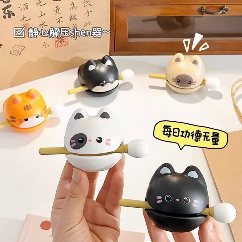 Decompression Wooden Fish Tapping Meditation Ornaments Office Workstation Emotional Stability Toys Cute Buddhist Birthday Desktop Ornaments