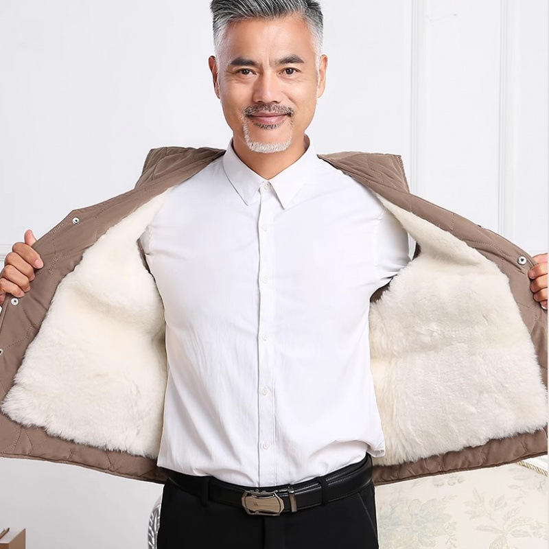 Мужской шерстяной жилет из натуральной кожи осень-зима, жилет из овечьей шерсти, утолщенный, однослойный для людей среднего и пожилого возраста
