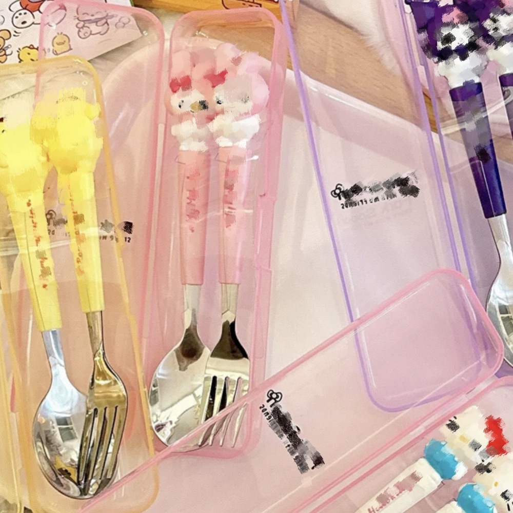 Stainless Steel Portable Tableware suit Cute Cartoon Children's Tableware Student Outdoor Travel Spoon Fork Two-piece Set