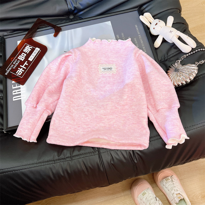 Girls' Base Layer Winter New Fleece Thickened 2025 Warm Base Shirt Baby T-Shirt Top Children's Clothing