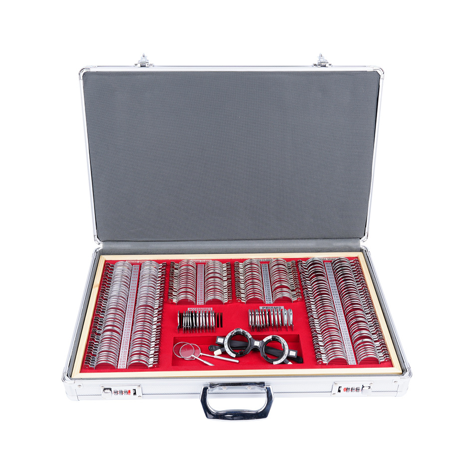 Оптическое оборудование с металлическим кольцом, 266 вставок для линз, алюминиевая коробка