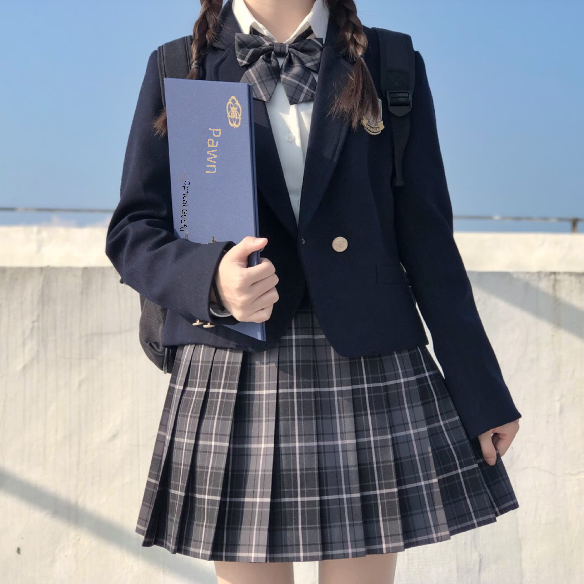 Smoke Gray Jk Uniform Skirt Authentic Japanese A-Line Skirt Pleated Skirt Plaid Skirt School Style Black Suit Plaid Skirt Two-Piece Set
