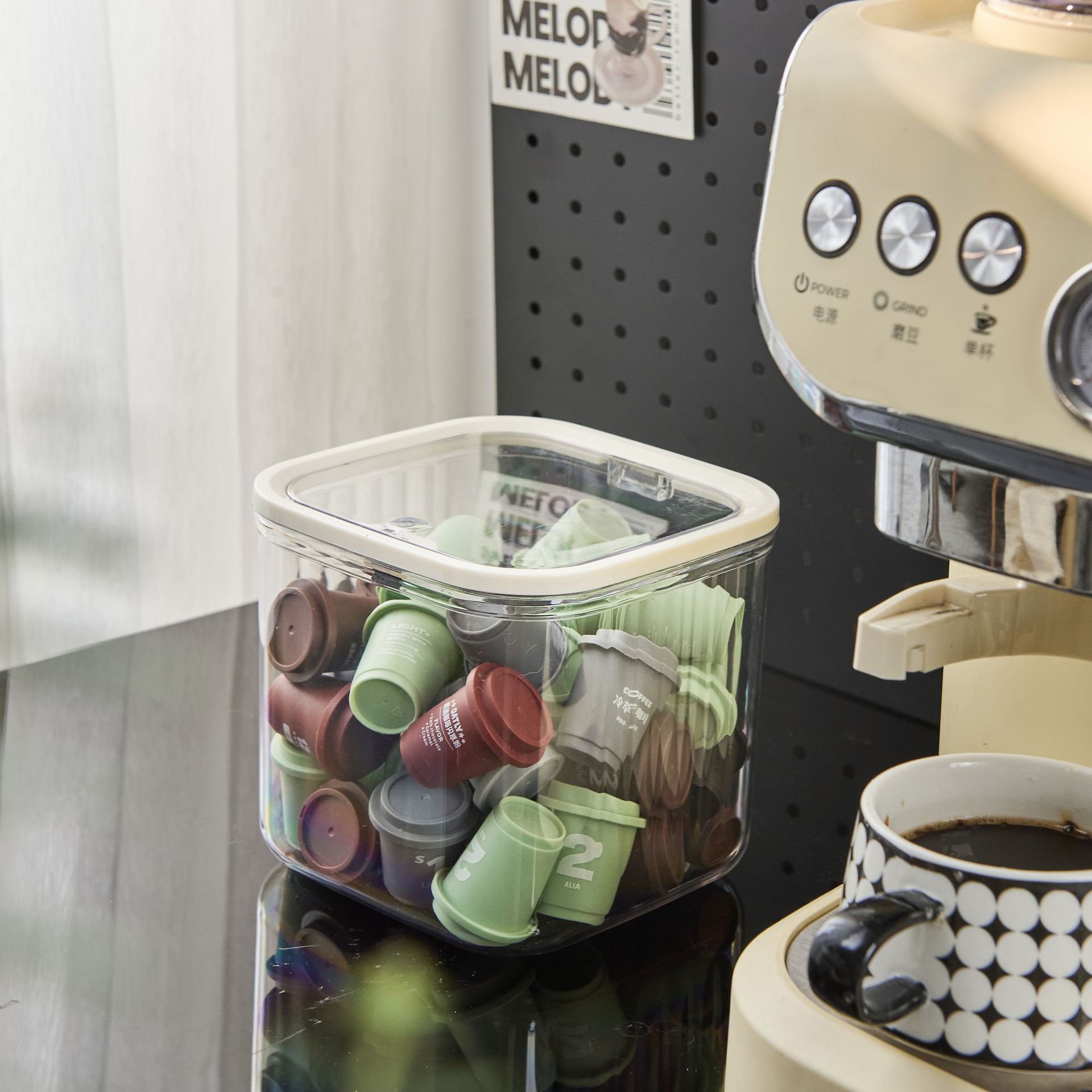 Desktop coffee capsule storage box with lid storage box coffee corner tea room dustproof tea bag finishing box