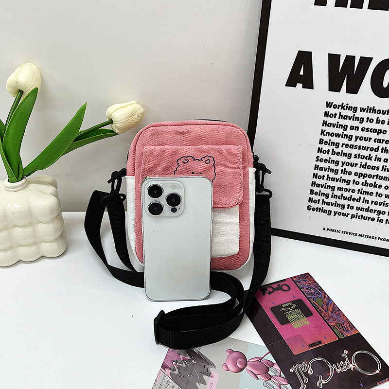 Canvas Bag Women's 2024 New Japanese Style Cute Canvas Shoulder Bag Instagram Style All-match Contrast Color Student Trendy Crossbody Bag