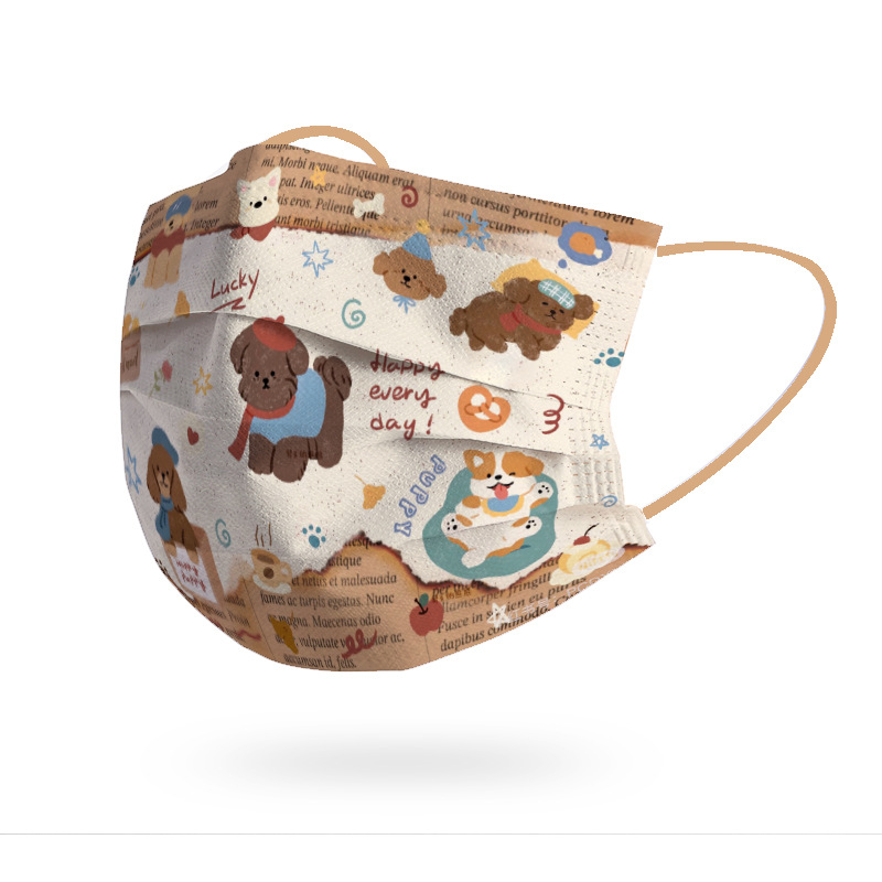 Dachshund Protective Mask for Women, Cute, Good-Looking, Face-Showing, Cartoon Pattern, Fashionable, White and Gentle, Individually Packaged