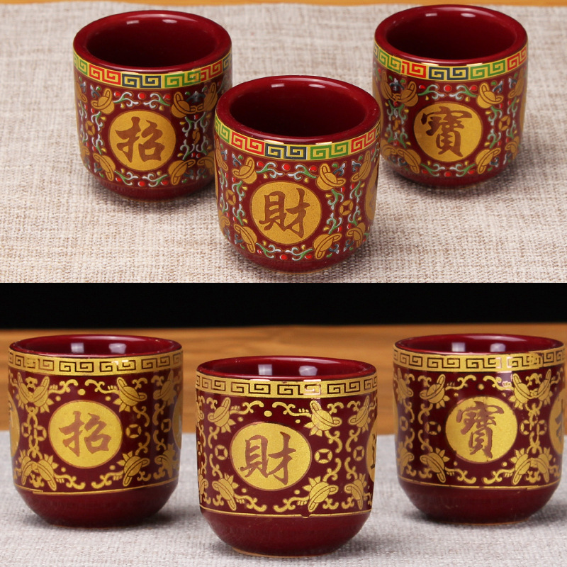 Ceramic Tea Cup Wine Cup Water Supply Cup Buddha Front Cup Guanyin Holy Water Cup Lotus Buddha Hall Home God of Wealth Buddha Supplies