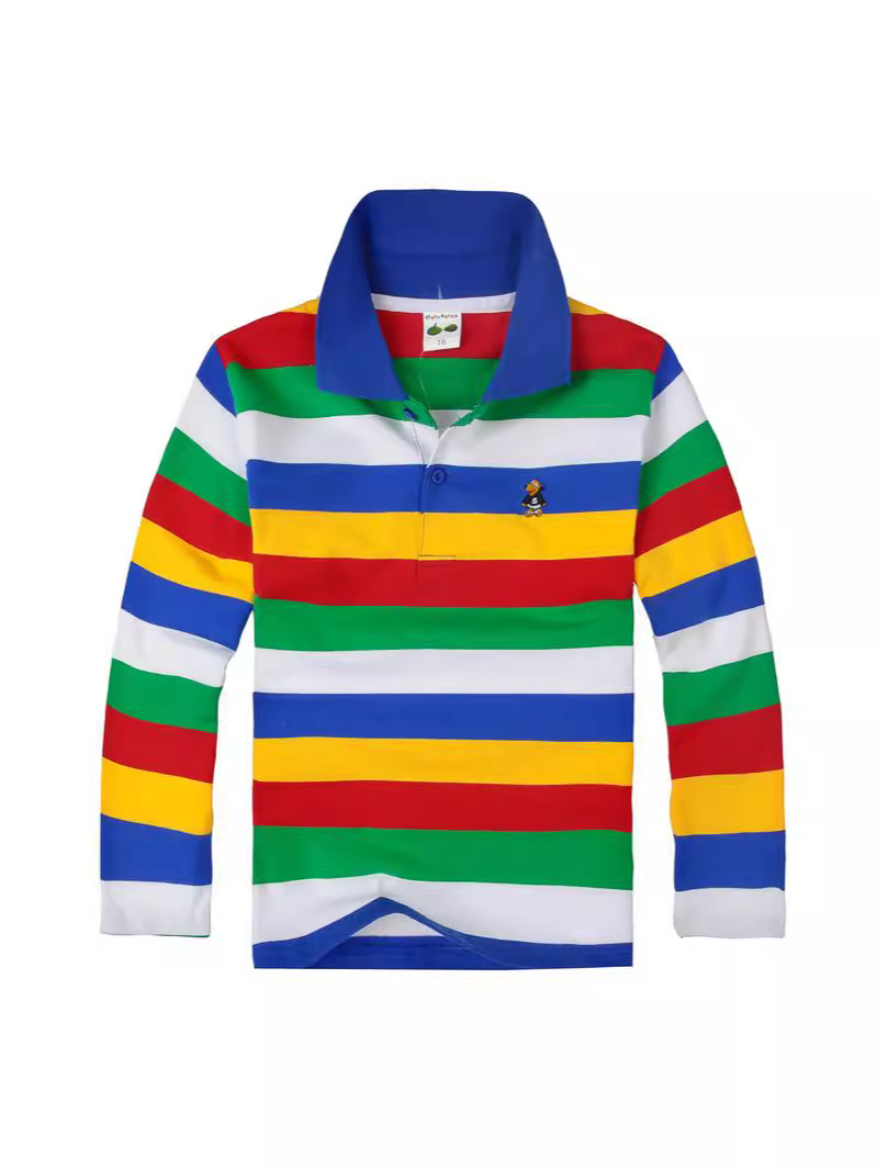 Children's Wear Boys' Bottoming T-shirt New Spring Wear Children's Pure Cotton Polo Shirt Lapel Long Sleeve T-shirt Thin T-shirt