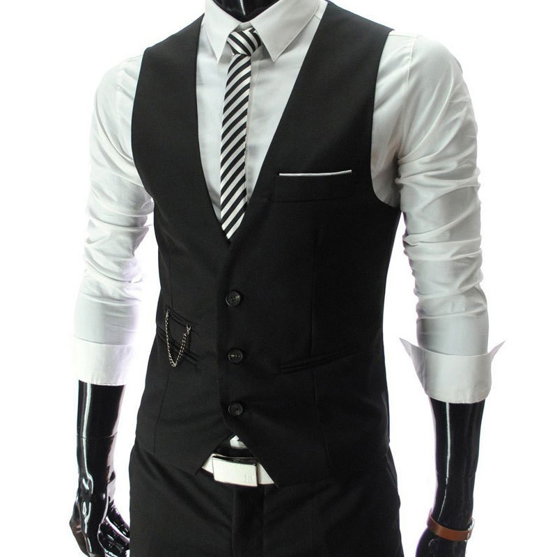New Three-Button Korean Style Men's Slim V Neck Suit Vest Men's British Business Fashion Suit Vest Trend