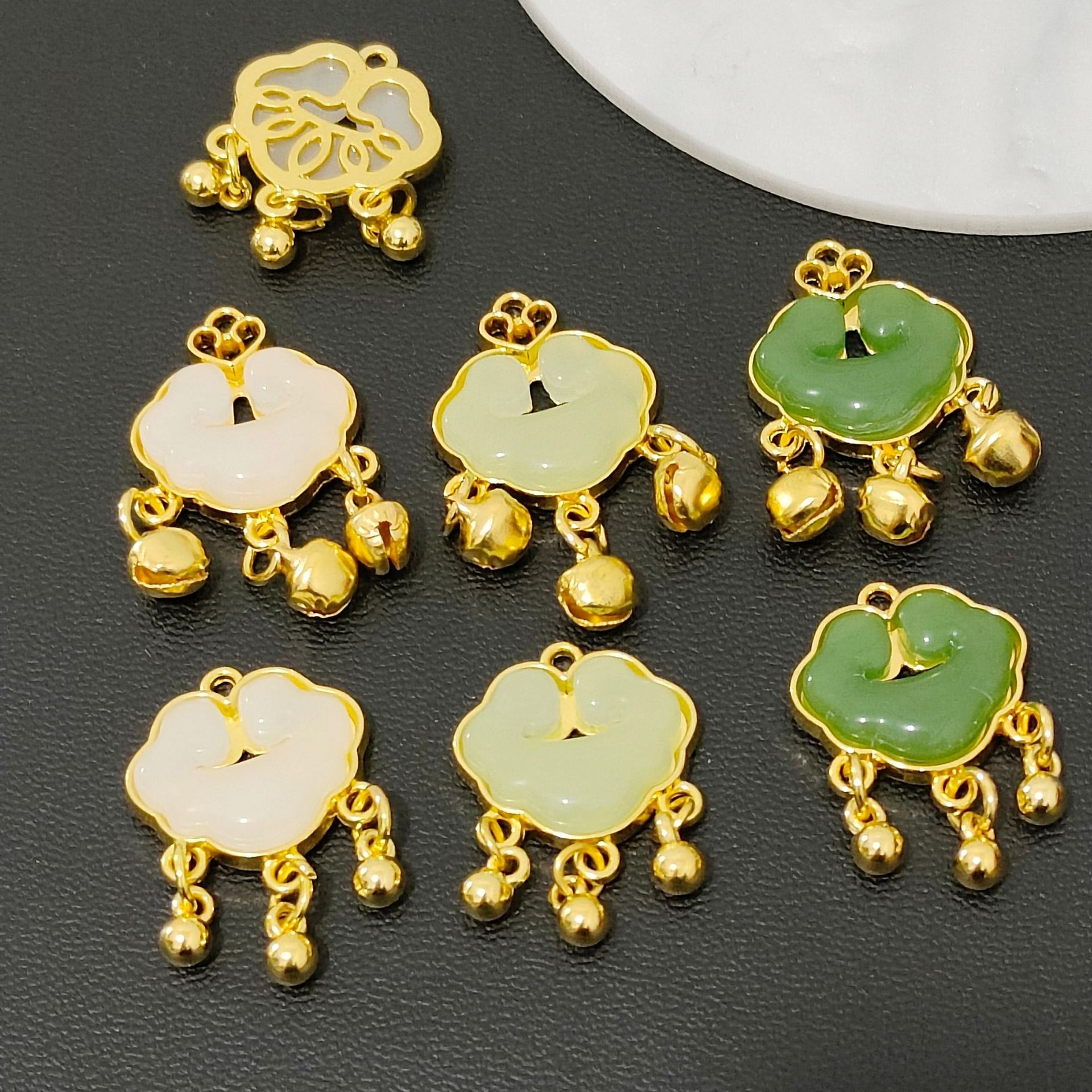 diy jade Ruyi lock zinc alloy jewelry accessories Bell bracelet necklace pendant inlaid jade accessories material
