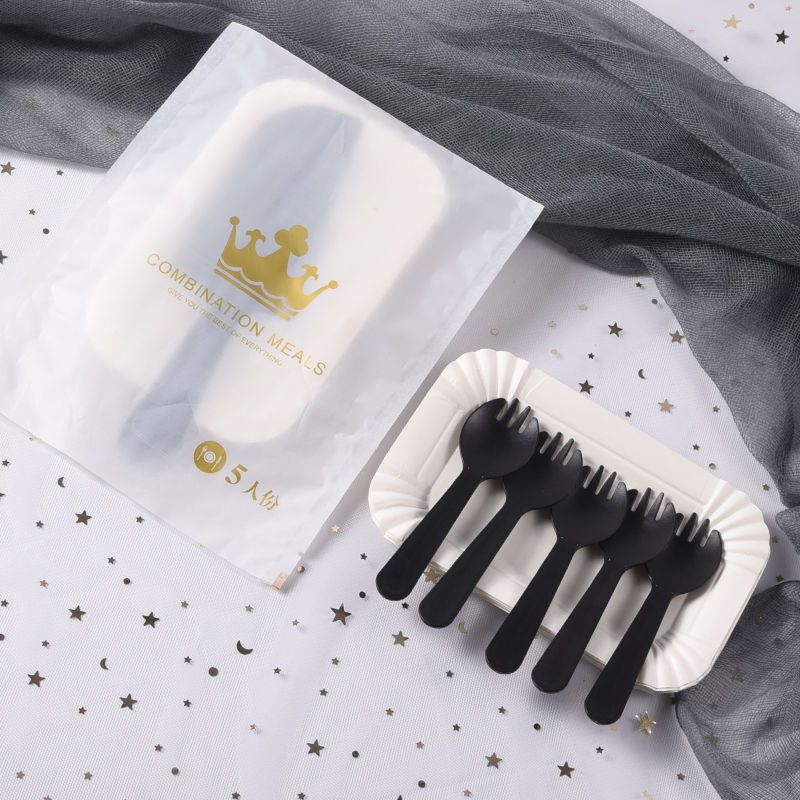 Cake Tableware Set Cake Paper Plate Cutter Fork Black High-End Thickeneded Picnic Barbecue Disposable Plastic Plate