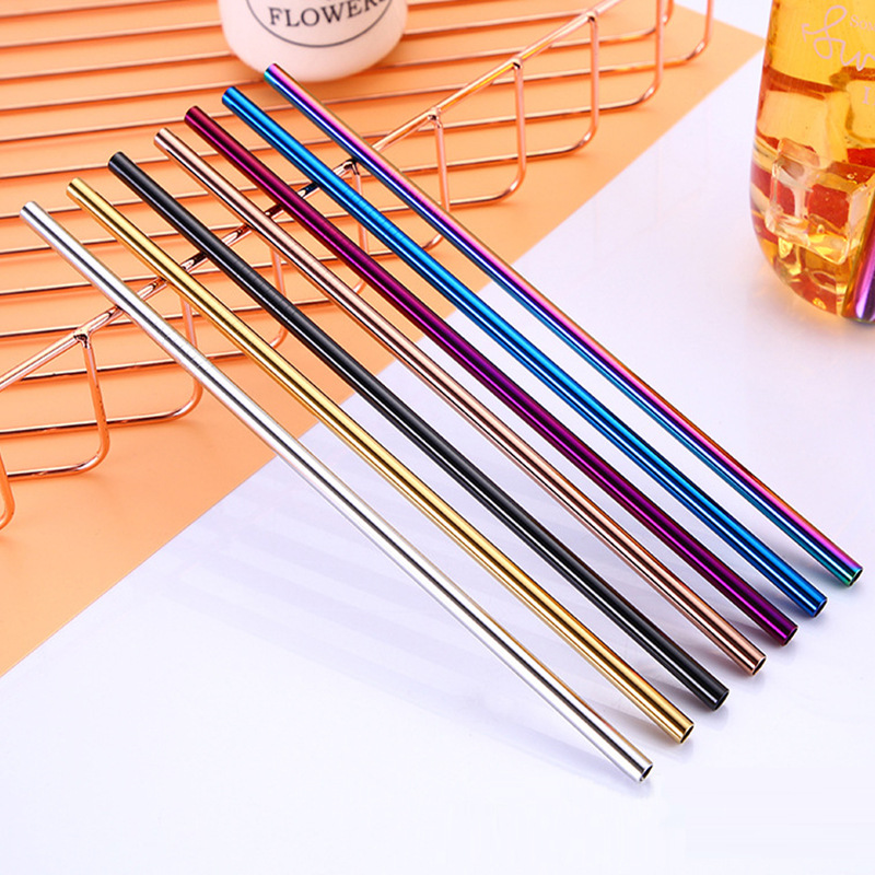Cross-border Amazon 304 stainless steel straw car cup beverage milk tea color metal straw suit logo