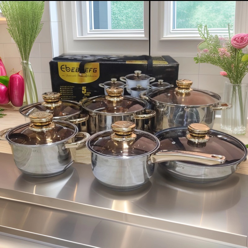 Кросс-бордерная внешняя торговля Вьетнам нержавеющая сталь 6 предметов набор кастрюль 12 предметов посуды с ручкой, утолщенное дно, легкая роскошь