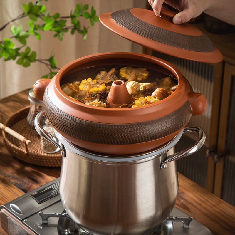 Пароварка Юннань Цзяньшуй, паровая кастрюля, курица на пару, бытовая газовая кастрюля, керамическая пароварка, нефиолетовая глиняная кастрюля, коммерческое использование