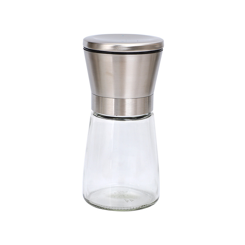 Cross-Border Manual Grinder Glass Bottle Household Stainless Steel Kitchen Sea Salt Pepper Grinding Bottle Sprinkling Bottle Seasoning Box