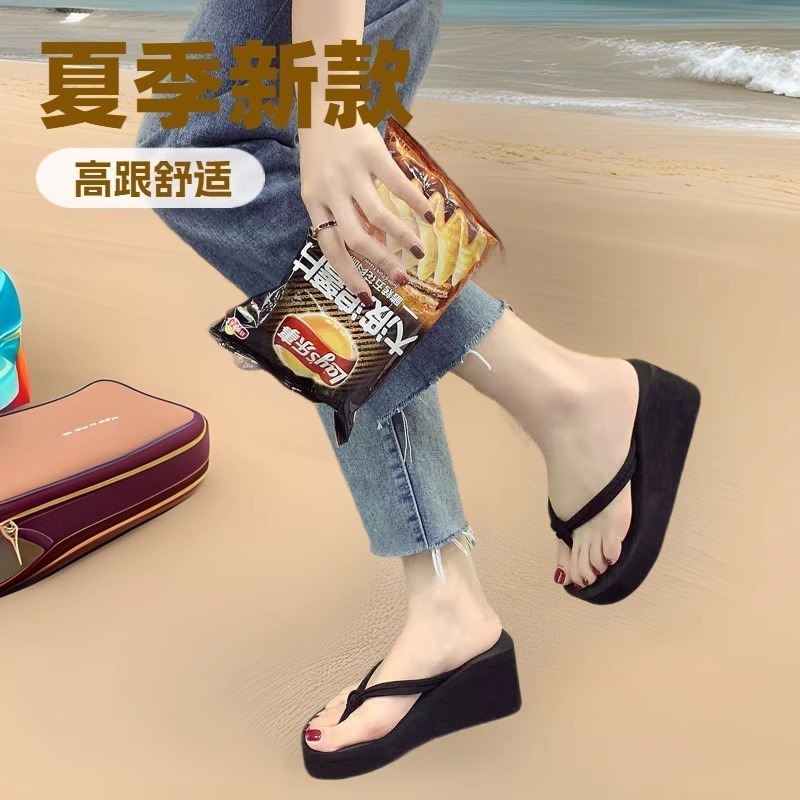 Flip-flops Women's Simple Outer Wear 2023 New High Heel Platform Summer Sandals with Thick Sole Height Increased Summer Sandals