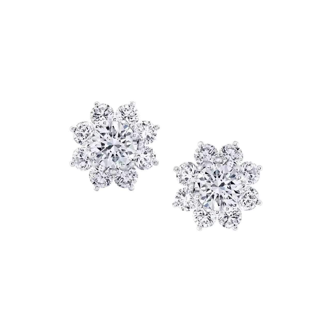 Platinum Pt950 Inlaid with Cultivated Diamonds 30 Points Sunflower Diamond Earrings Valentine's Day Gift for Girlfriend Earrings