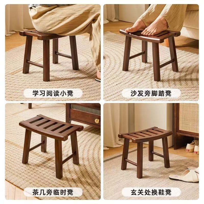 Solid Wood Upholstered Low Stool for Home Use, Square Stool for Children and Babies, Small Stool for Living Room Coffee Table, Small Bench for Changing Shoes, Sitting Stool Chair
