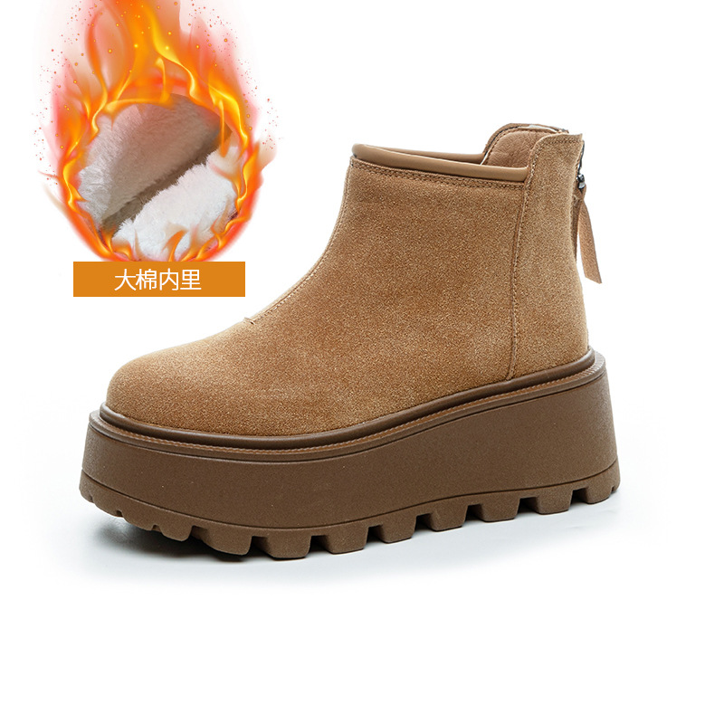 European Snow Boots for Women 2025 Winter Casual Fashion Versatile Low-Cut Thick-Soled Thick Velvet Warm Short Boots Back Zipper Women's Boots