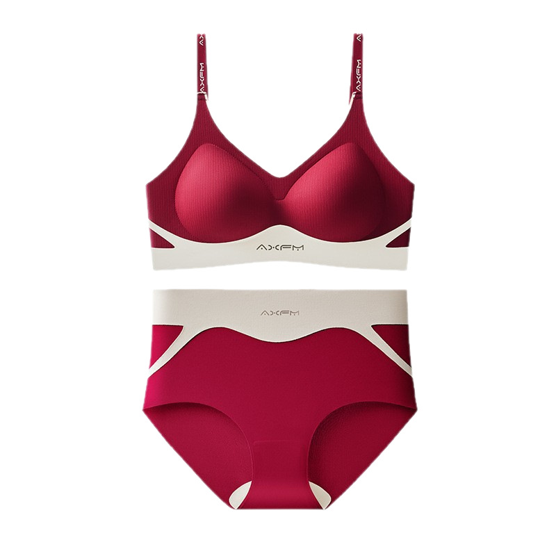Zodiac Year Red Suit Seamless Contrasting Color Underwear Anti-Gravity Lifting Fixed Cup Anti-Sagging Sports Back Bra